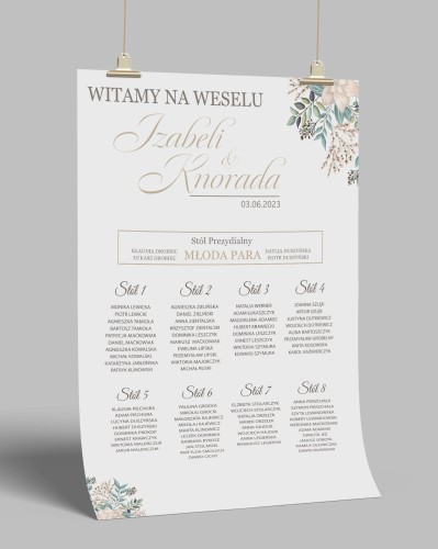 Przejdź do produktu Plakat plan stołów weselnych kwiaty No2