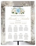 Tablica plan stołów weselnych niebieskie róże 